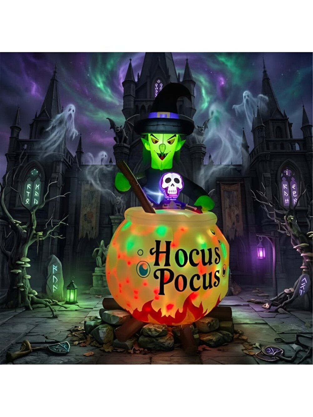 6 FT Halloween Inflatable Witch and Cauldron with RGB Lighted Halloween Blow